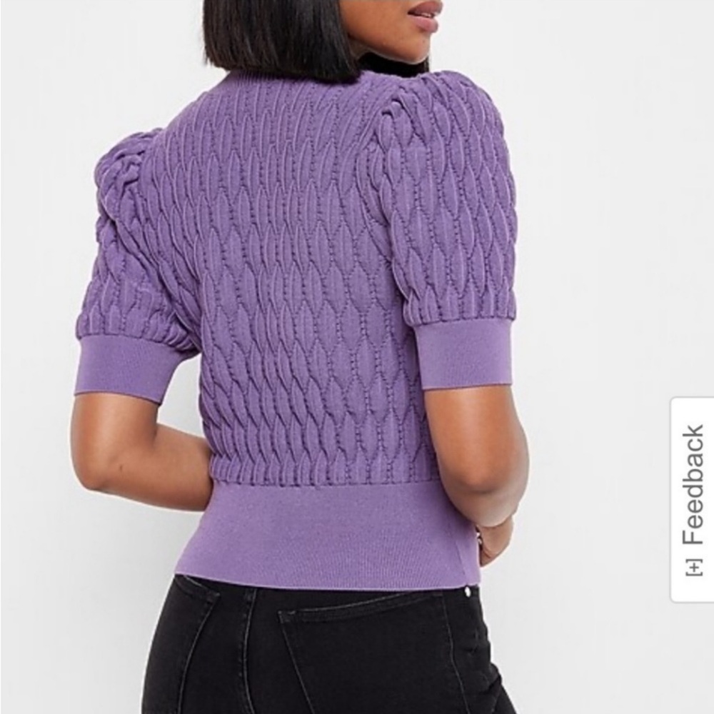 Express Lilac Cable Knit Puff-Sleeve Button Cardigan - Picture 5 of 10